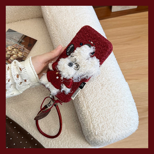 毛绒眼镜小狗适用华为mate80promax手机壳mete80gts红色70air新年60rs非凡大师50e带40pro 挂绳十huawei秋冬p