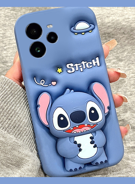 适用oppo真我13pro+手机壳12卡通11立体neo7史迪仔gt6支架gt5带挂件q3挂绳v11可爱v25呆萌gtneo十realme蓝色p