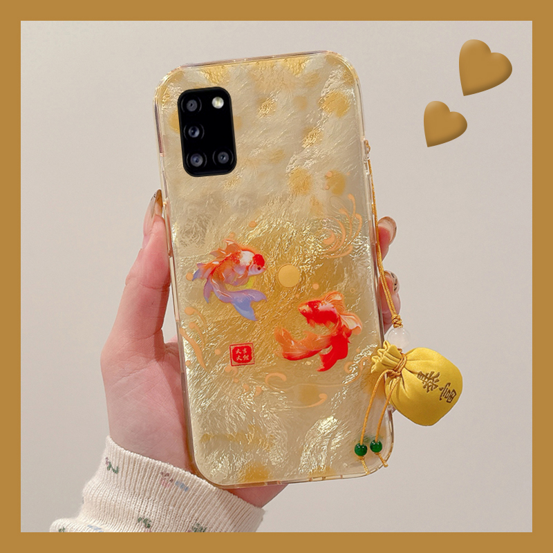 手机壳羽纱金色新年蛇年红色锦鲤带暴富挂件