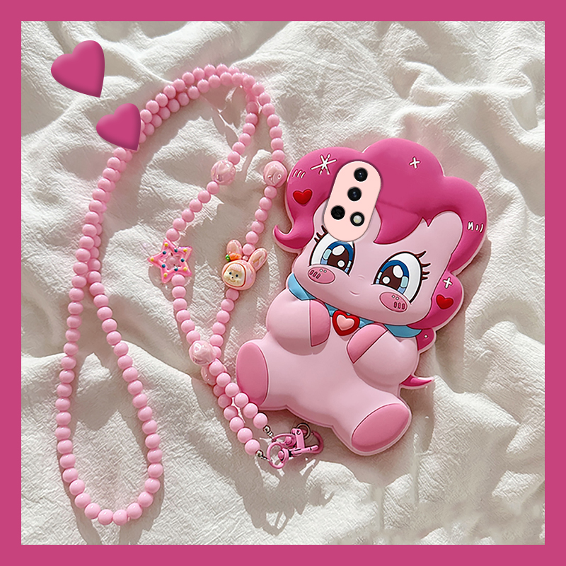 手机壳卡通超萌粉色小马宝莉带珍珠斜跨挂绳
