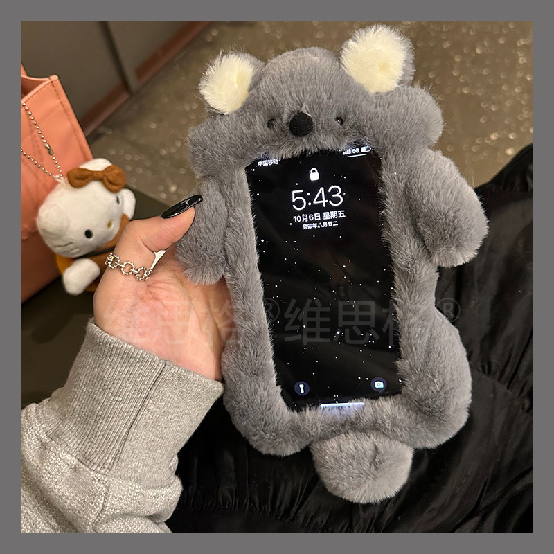 可爱灰色考拉适用oppor17pro手机壳r15x梦境版r11splus卡通r9s立体r7plus秋冬r17毛绒oppo毛茸茸0pp0呆萌硅胶