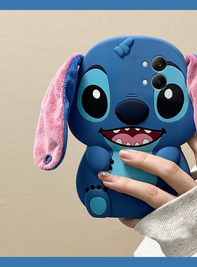 适用小米红米turbo5max手机壳turbo5可爱蓝色redmi史迪仔立体mi毛绒耳朵卡通趣味米创意新款全包防摔保护套女