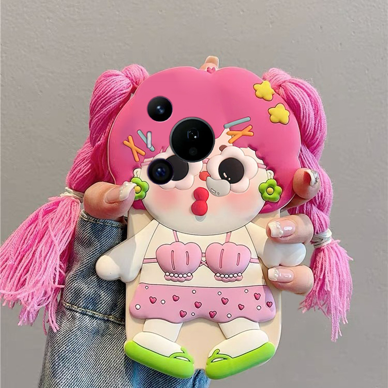 手机壳硅胶卡通呆萌嘟嘴女孩带辫子头发