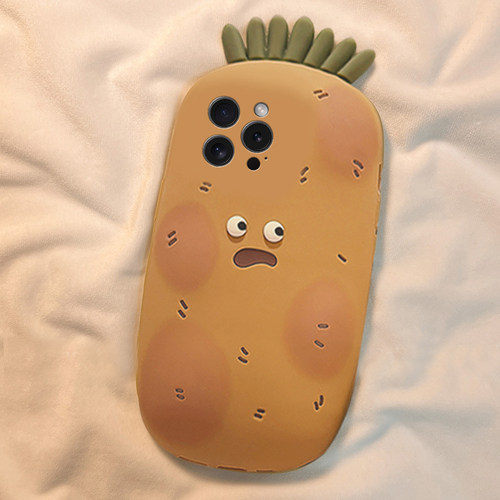 手机壳硅胶卡通呆萌棕色土豆表情带挂链