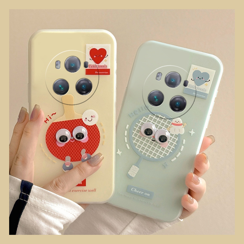 手机壳卡通羽毛拍乒乓球拍立体会动的眼睛