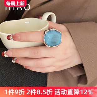 流光晕染~小众高级感蓝色水波纹不规则戒指 欧美时尚简约食指配饰