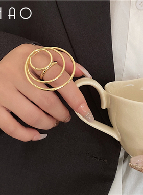 渐生幻境 欧美设计感金属几何圆形多层指环 小众个性高级新潮戒指