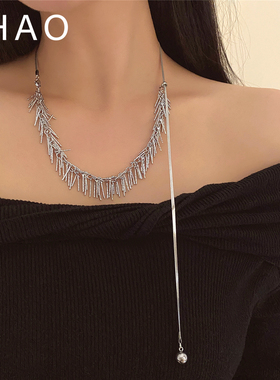 波光粼粼吸睛长款流苏项链女轻奢小众可调节高级感气质锁骨链颈链