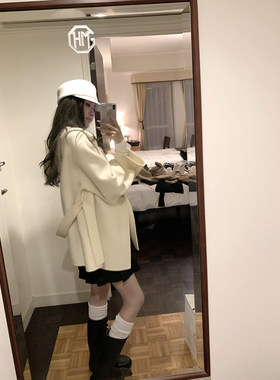 WANANTONG 慵懒row lady 日常轻松感连帽双面呢秋冬毛呢外套女