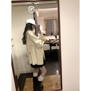 WANANTONG 慵懒row lady 日常轻松感连帽双面呢秋冬毛呢外套女