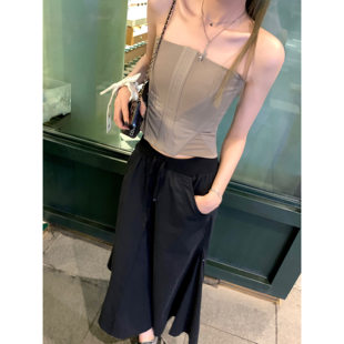 WANANTONG 科切拉辣mei! 拼接鱼骨工装抹胸背心女夏短款辣妹上衣