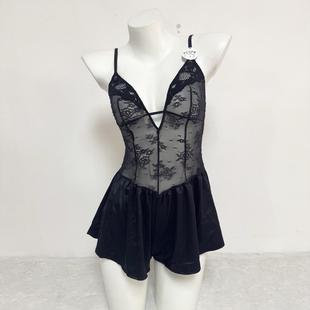 外贸原单性感睡衣女辣妹吊带打底透明内搭连体裙裤棉裆搭扣