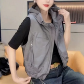 春秋马秋季 上衣百搭连帽无袖 甲外套洋气 设计马甲休闲时尚 2024新款
