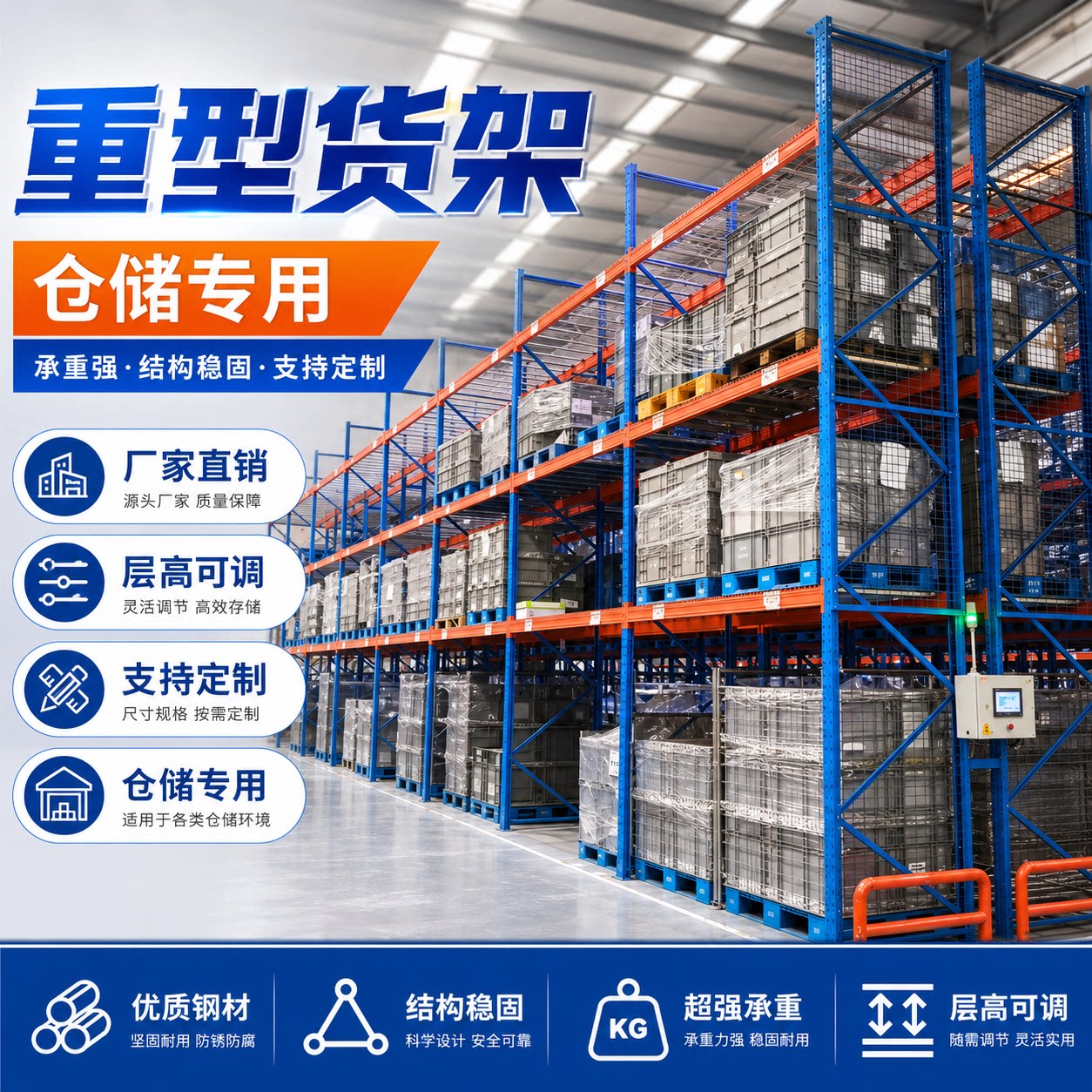 重型仓储货架仓库工厂超强承重置物架托盘加厚多层高位货架定制图片