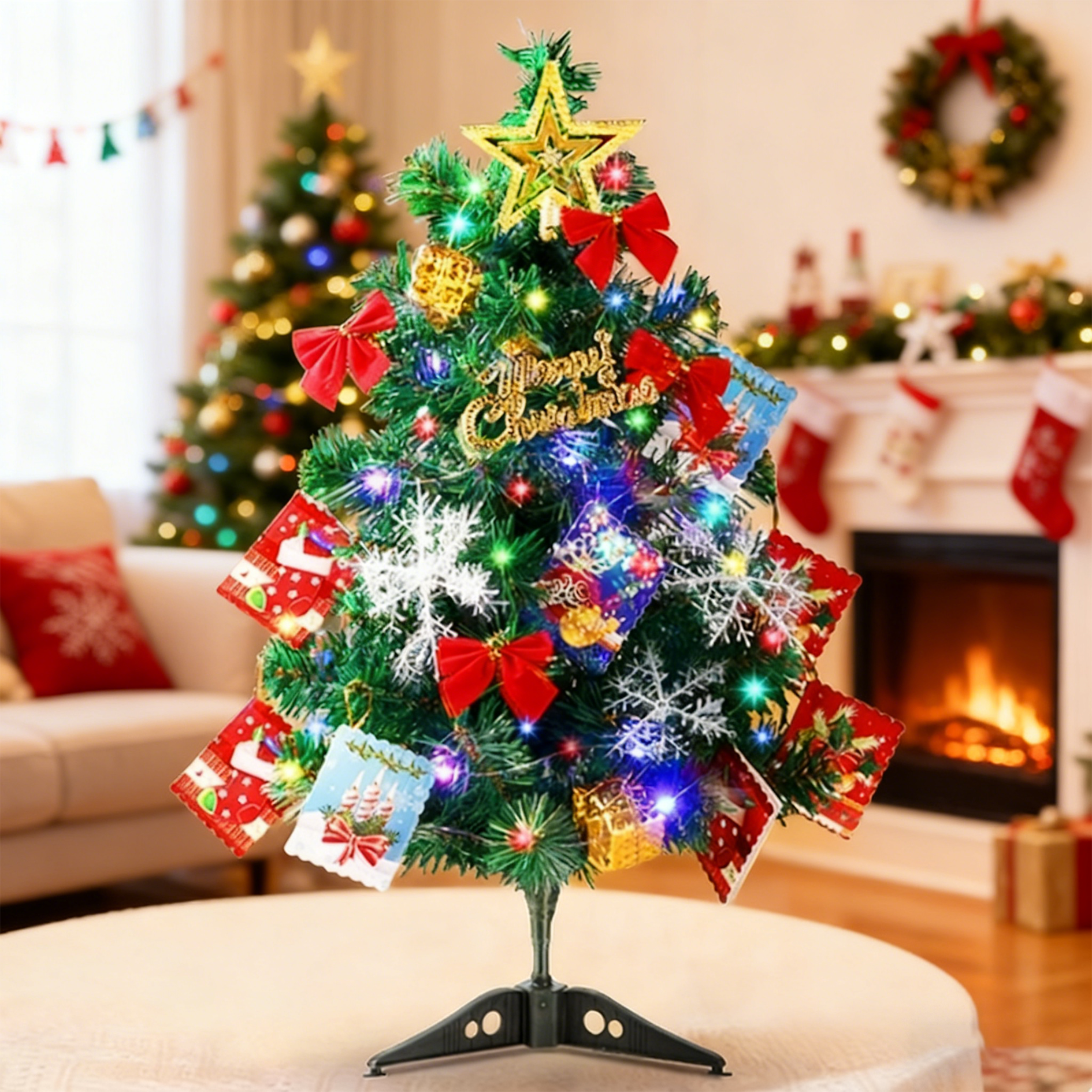 圣诞节圣诞树装饰品2025新款家用小型桌面摆件diy迷你60cm材料包