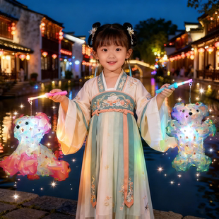 新年镭射灯笼新款2026炫彩花灯手工diy材料包儿童手提发光小夜灯