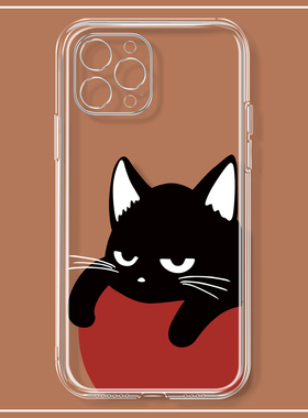 呆萌黑色猫咪适用iPhone15苹果13手机壳小米14可爱华为nova12红米K70e荣耀200vivoX100硅胶oppok11软壳一加10
