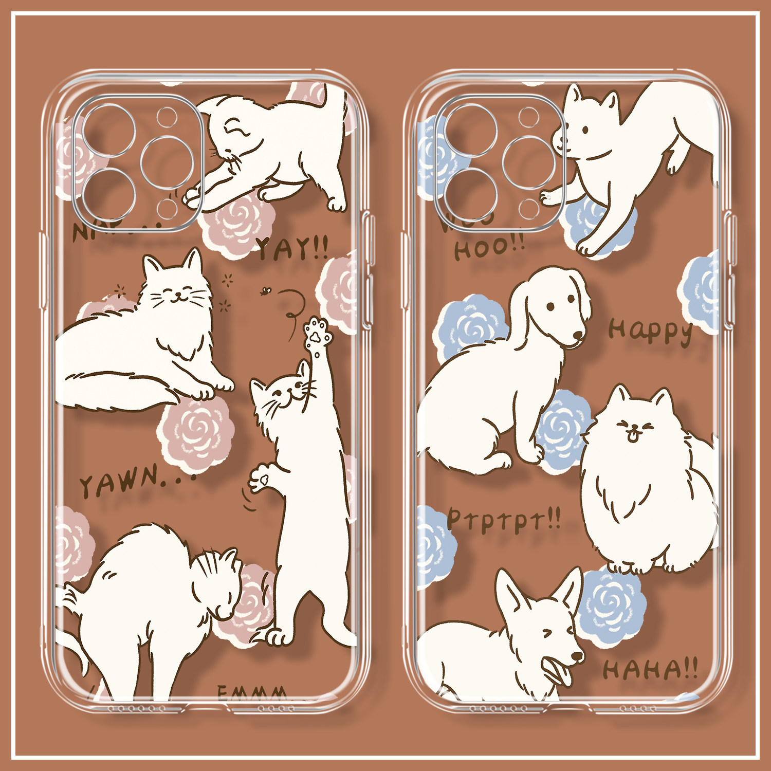 情侣可爱猫咪狗狗iPhone13苹果14promax手机壳小米12适用mate40华为p50红米note11卡通vivos16荣耀80一加ace2