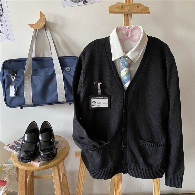春神社JK制服秋冬日系深色加厚毛衣开衫外套纯色学院风基础百搭