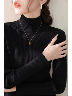 黑色打底衫2025新款女秋冬高级感超好看毛衣高领内搭修身针织上衣