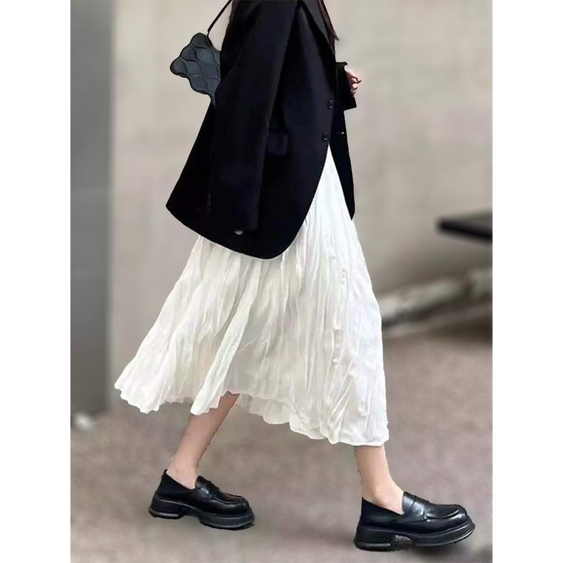 白色褶皱半身裙女2026夏季新款高腰垂感中长款百褶裙大摆A字伞裙