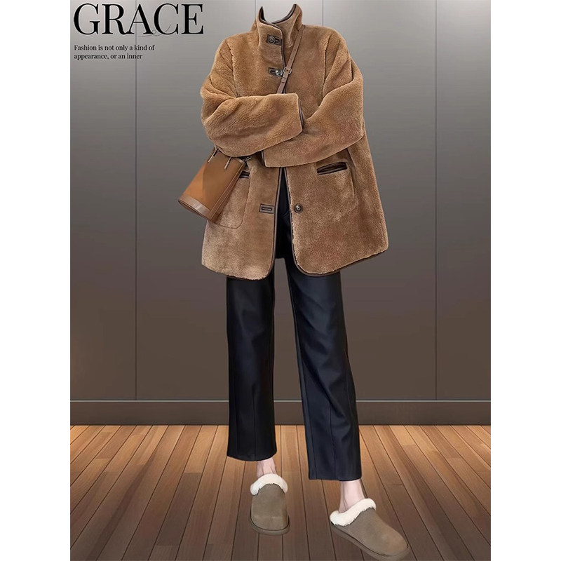 黑色直筒皮裤女士春秋季新款大尺码胖mm窄版阔腿裤小个子九分休闲