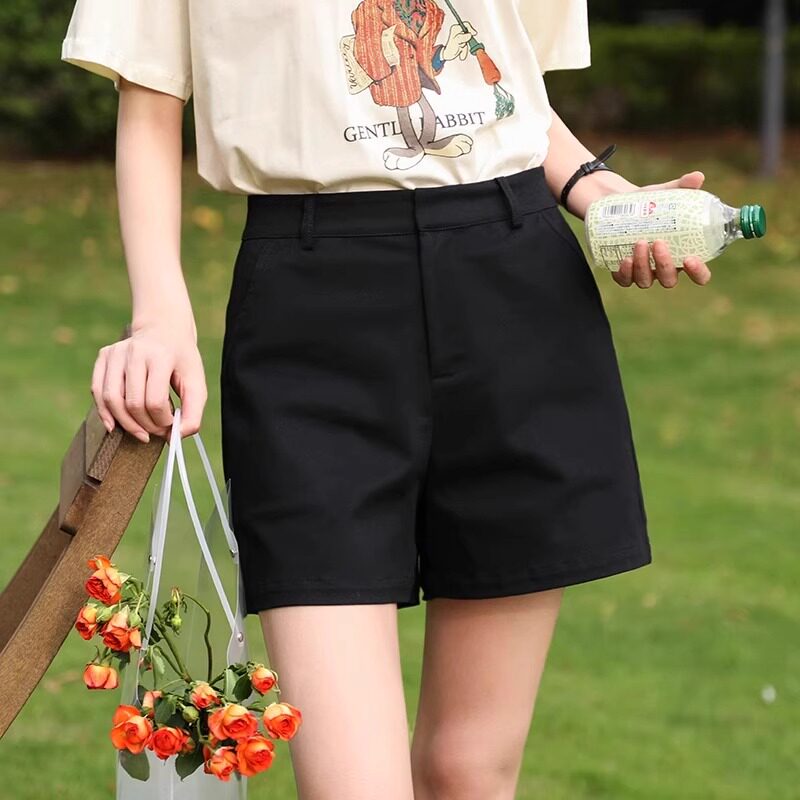 黑色休闲短裤女夏季新款弹力显瘦西装裤高腰工装a字阔腿裤热裤
