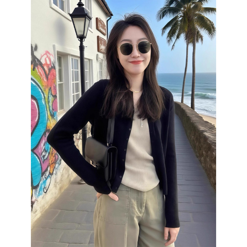 黑色防晒针织开衫女夏季韩系ins超火穿搭薄款配吊带外搭罩衫上衣