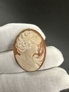 复古首饰 国外回流 中古胸针吊坠两用款 贝雕卡梅奥胸针