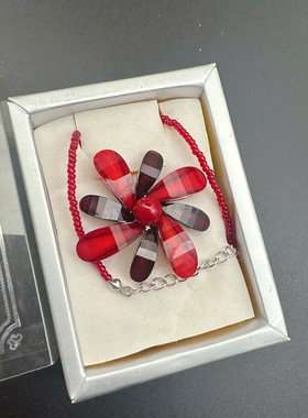 日本回流中古红色格子花朵项链 保存品 未使用 套装