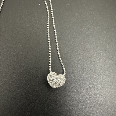 1980年代银色爱心吊坠项链蛇骨链女士精美中古老物件复古首饰