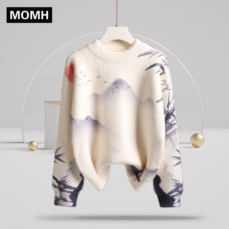 MOMH男童秋冬水貂绒彩绘毛衣