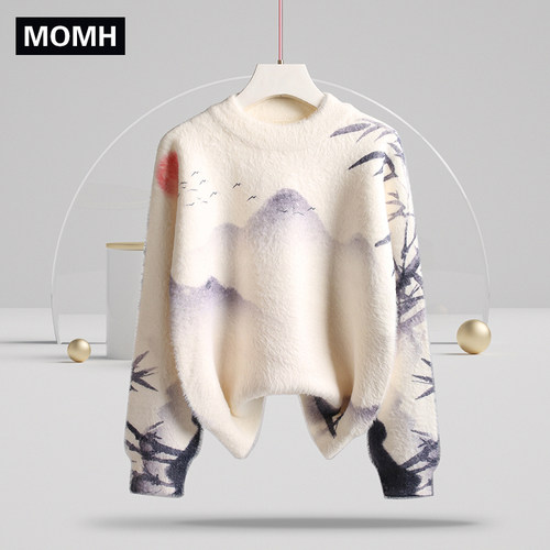 MOMH男童秋冬水貂绒彩绘毛衣