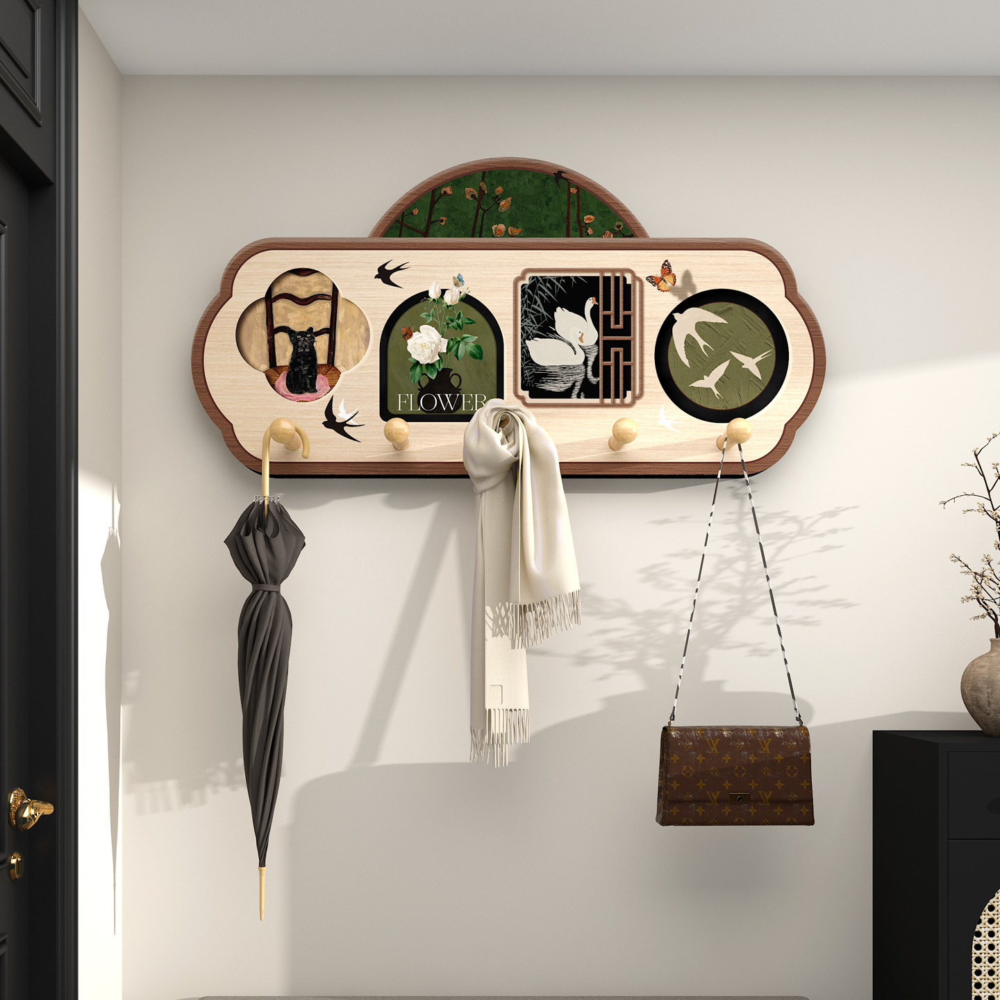 中古风玄关入户挂架洞洞板