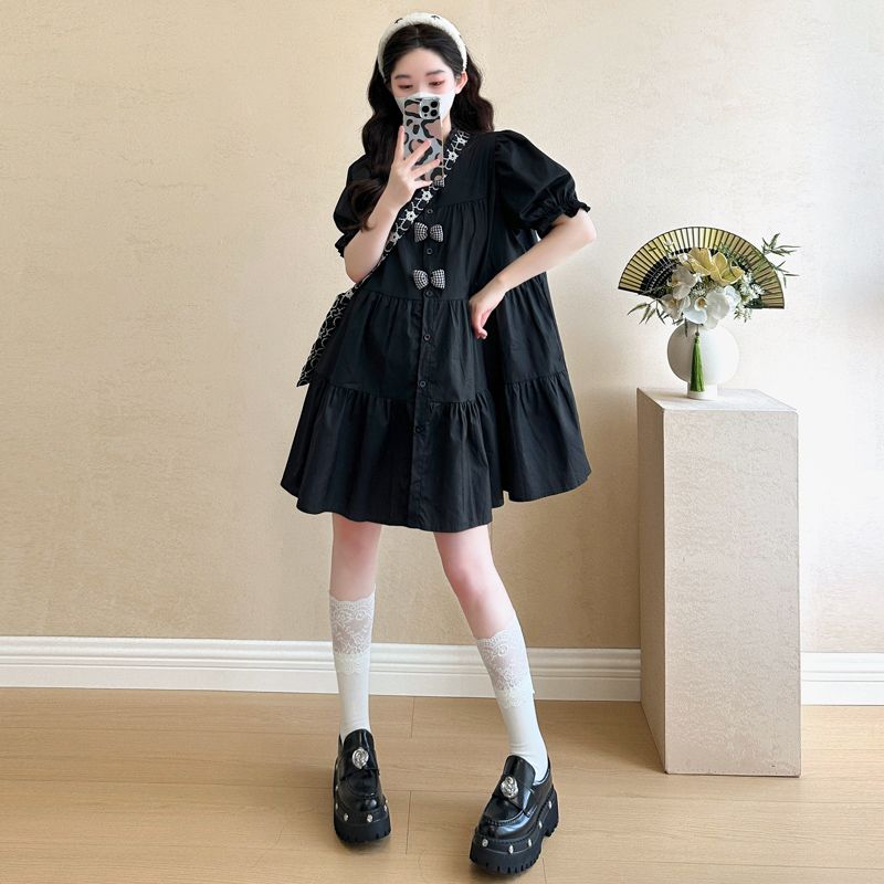 孕妇蓬蓬连衣裙春装2026新款气质蝴蝶结泡泡袖显瘦A字蛋糕裙夏季