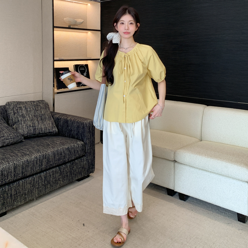 布衣媽咪孕婦V領系帶娃娃衫