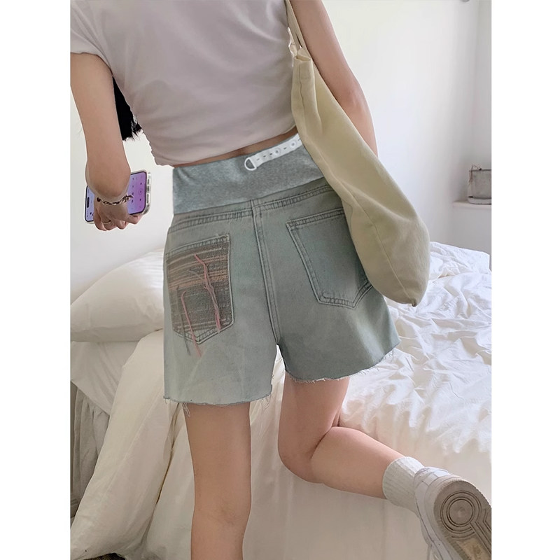 孕妇牛仔短裤外穿夏季薄款浅蓝色口袋刺绣流苏破洞a字热裤子夏天