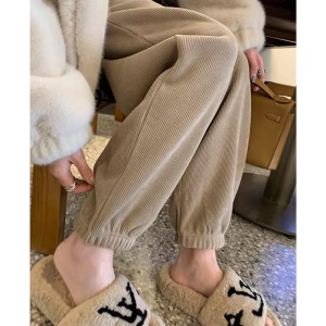 雪尼尔孕妇束脚运动春秋季薄款外穿坑条卫裤纯色宽松休闲哈伦裤子