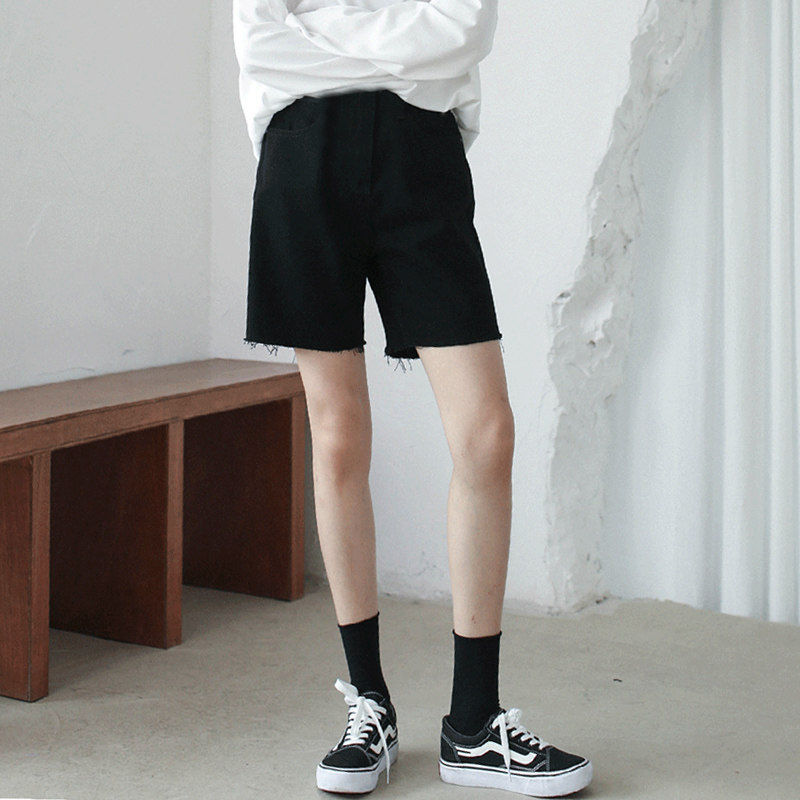 孕妇牛仔短裤子夏季薄款外穿夏装黑色显瘦百搭毛边直筒五分裤夏天