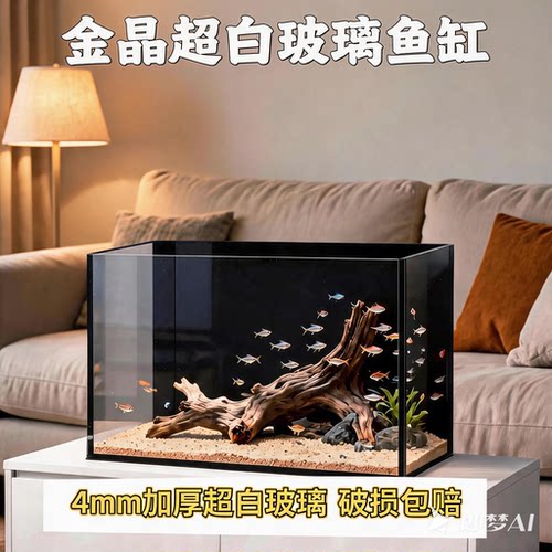金晶超白黑背玻璃鱼缸家用桌面生态造景金鱼斗鱼草缸淡水鱼类鱼缸