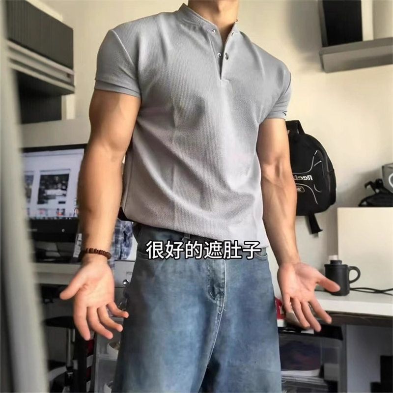 衫夏季华夫格袖OLOP短袖恤健身