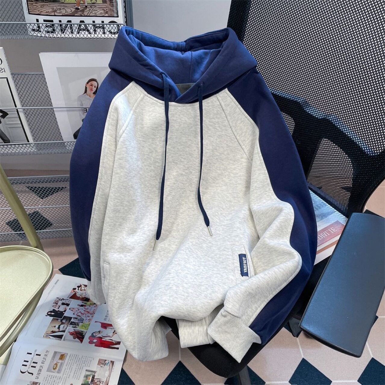 慵懒风运动新款大码卫衣男女秋冬休闲连帽插肩情侣外套上衣