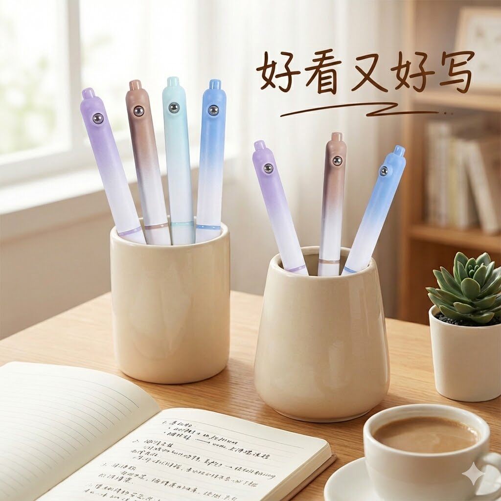 ins风0.38mm红色按动中性笔 高颜值老师批改专用 速干顺滑标注笔