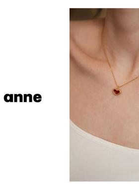 钛钢项链 【红酒甜心】韩版红色爱心滴釉项链设计感百搭通勤锁骨