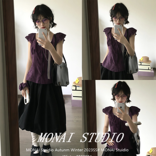 【宅宅Athome】法式紫色短袖衬衫