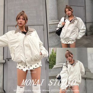 【Achock~】美式老钱风翻领巴恩风外套女春秋气质千鸟格撞色夹克