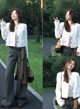 【FCY~】白色休闲小香风外套女早秋季精致高级感名媛风短外套夹克