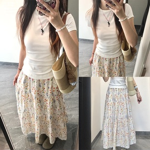 显瘦休闲百搭中长款 温柔碎花半身裙女夏季 伞裙 Three银河居民