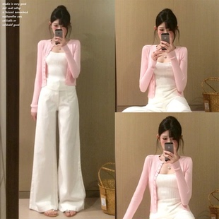 【e7q8~】韩系温柔风针织吊带背心开衫两件套装女甜辣妹独特上衣