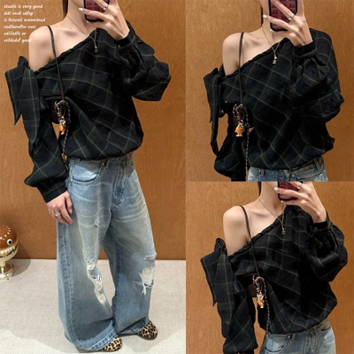 【fuaround~】复古格纹长袖衬衫